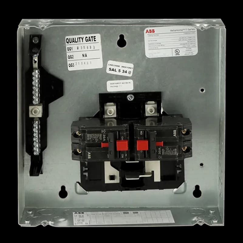 ReliaHome generator panels maintain power to such critical circuits as those for furnace, pump, refrigerator, and lights. It features a connected dual breaker mechanism that ensures that only one source is active at a time. Generator panels ensure safety and convenience when using a generator; with a 14,000 peak wattage, 11,520 continuous load, and 48 amps at 240 volts. The TMQ830SCUGEN features a main breaker, spaces for 8, 1" breakers, a 30A main bus ampere, a copper bus, and a surface enclosure.