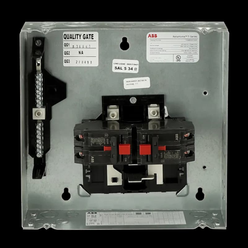 ReliaHome generator panels maintain power to such critical circuits as those for furnace, pump, refrigerator, and lights. It features a connected dual breaker mechanism that ensures that only one source is active at a time. Generator panels ensure safety and convenience when using a generator; with a 14,000 peak wattage, 11,520 continuous load, and 48 amps at 240 volts. The TMQ860SCUGEN features a main breaker, spaces for 8, 1" breakers, a 60A main bus ampere, a copper bus, and a surface enclosure.