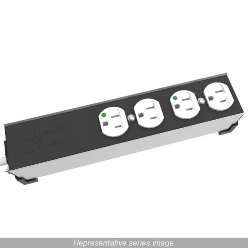 Medical" 15A H.D. 4 Outlet Strip, 12 ft. cord - Outlets Front - Black