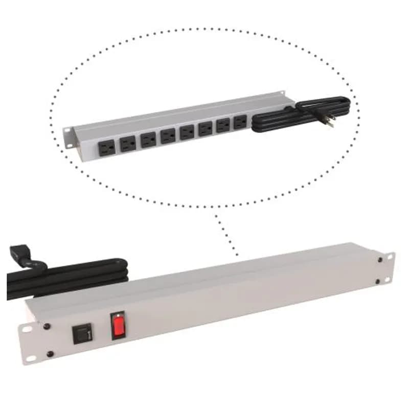 19-inch Rack Mount Outlet Strip, 15A, 8 Outlets, 15 ft cord, Gray