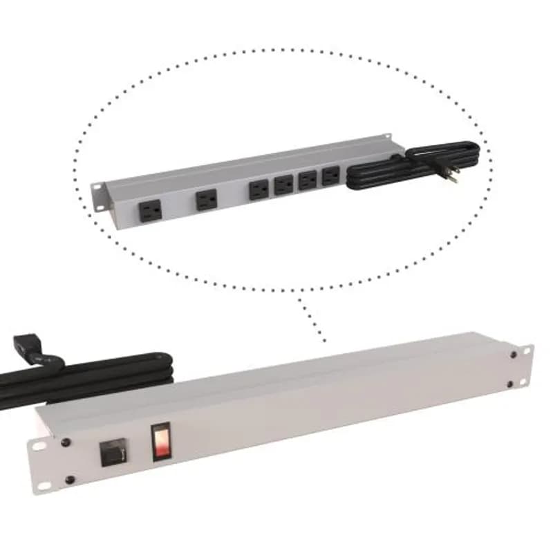 19-inch Rack Mount Outlet Strip, 15A, 6 Outlets, 6 ft cord, Gray