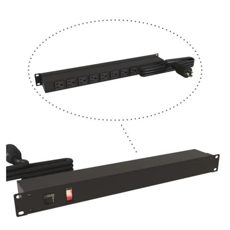 19-inch Rack Mount Outlet Strip, 15A, 6 Outlets, 15 ft cord, Black