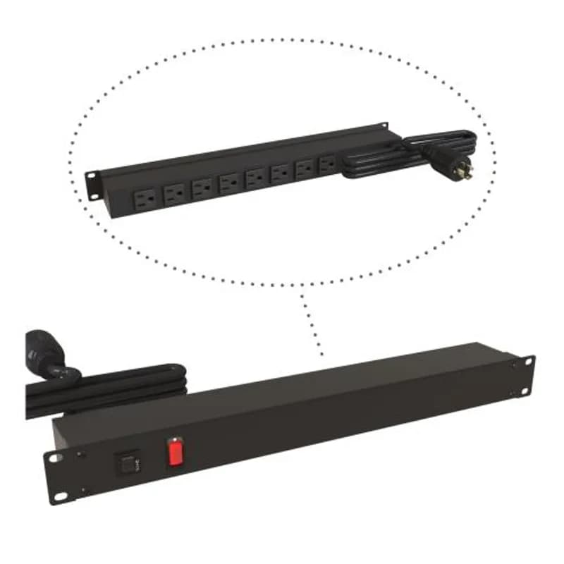 19-inch Rack Mount Outlet Strip, 15A, 8 Outlets, 6 ft cord, Black