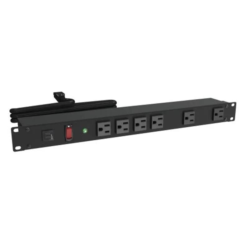 Hammond Manufacturing 1582H6A1SBK - 15A 6 Outlet Strip w/ switch, 6 ft. cord - Surge Protect - Outlets Front - Black