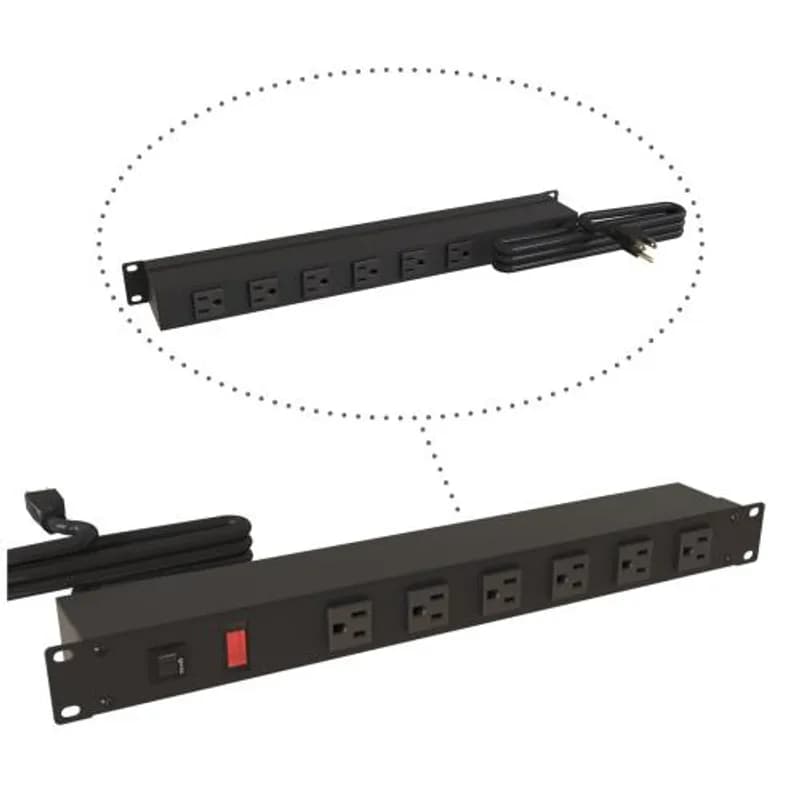 19-inch Rack Mount Outlet Strip, 15A, 12 Outlets, 6 ft cord, Black