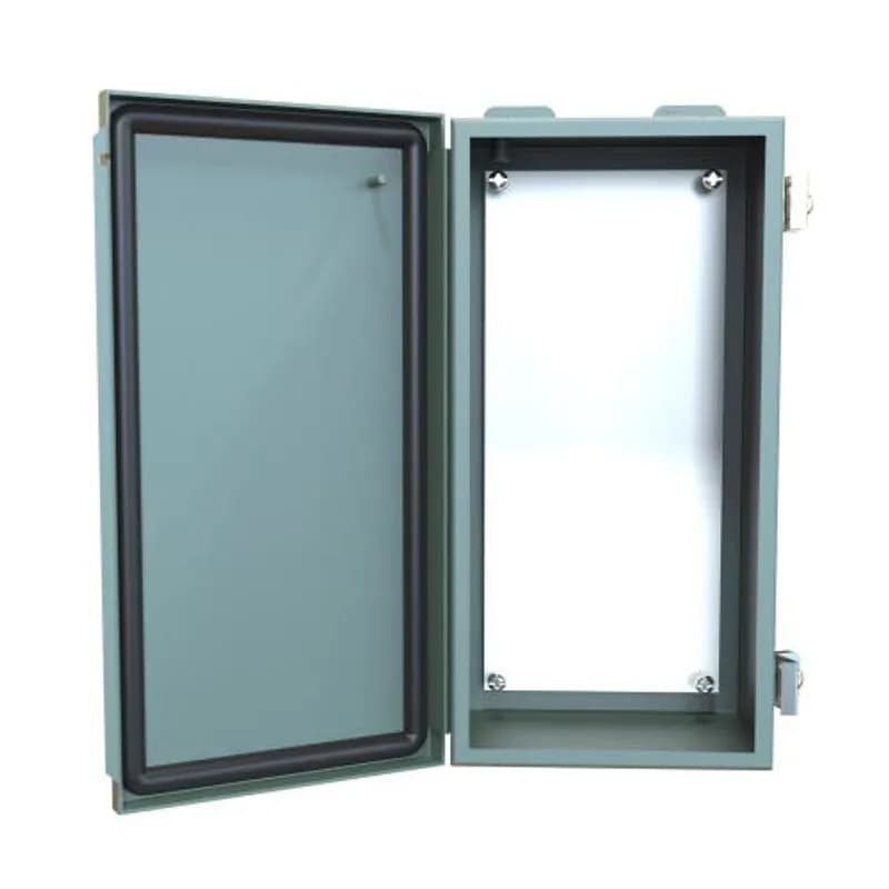N12 J Box, Hinge Cover w/panel - 12 x 6 x 4 - Steel/Gray