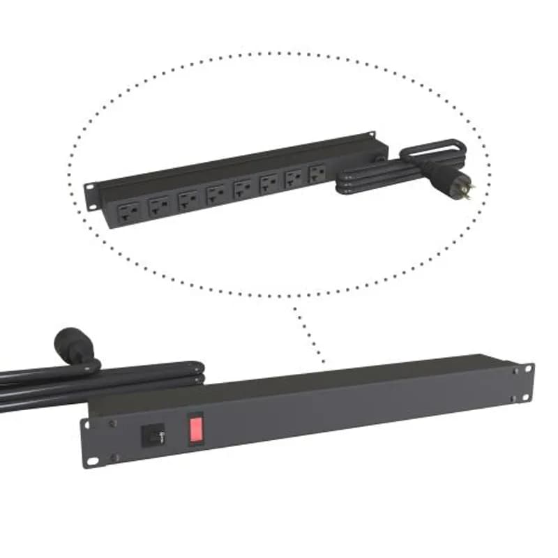 Hammond Manufacturing 1589T8G1BKRR - 20A RACKMOUNT, 8 REC ON REAR
