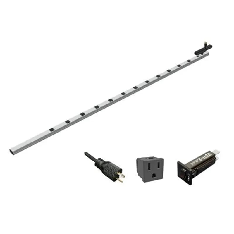 15A 12 Outlet Vertical Strip w/ switch, 15 ft. shielded cord - 77" long, Toolless Mount
