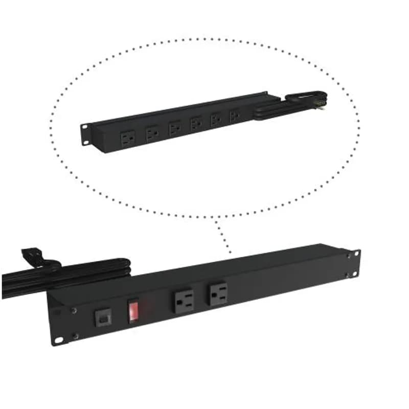 19-inch Rack Mount Outlet Strip, 15A, 8 Outlets, 6 ft cord, Black
