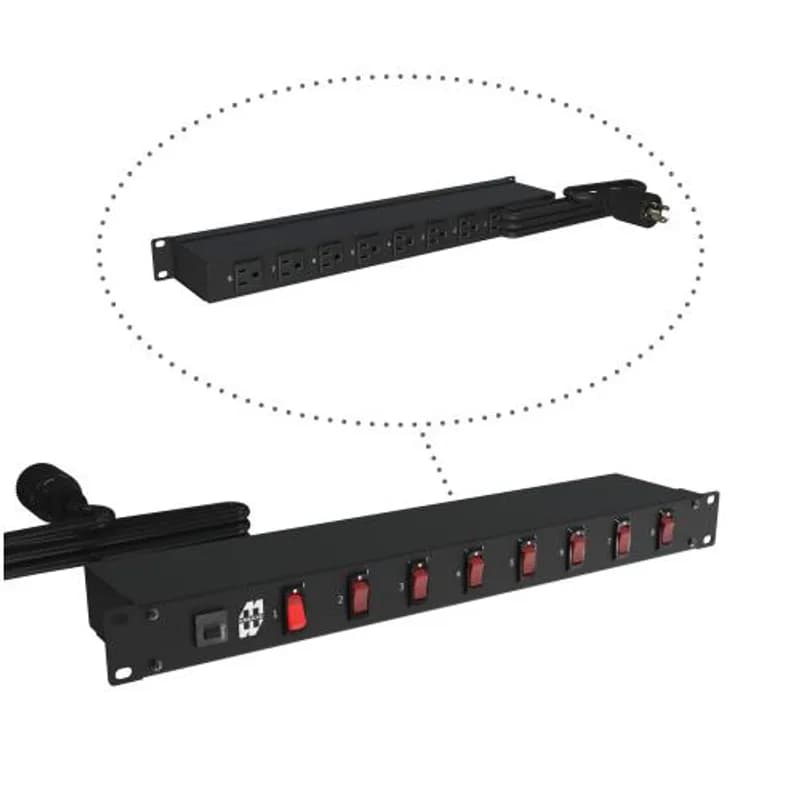 19-inch Rack Mount Outlet Strip, 15A, 8 Switches & 8 Outlets, 6 ft t-lock cord, Black