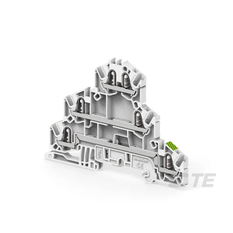 TE Connectivity 1SNK705512R0000 - Combine high performance with compact dimensions: - 500V IEC 300 V UL, - 2 feed through circuits and 1 ground circuit in just 5.2 mm 0.205 in spacing, - 1 jumper channel and a large input and output marker zone on each deck, - designed for easy wiring.