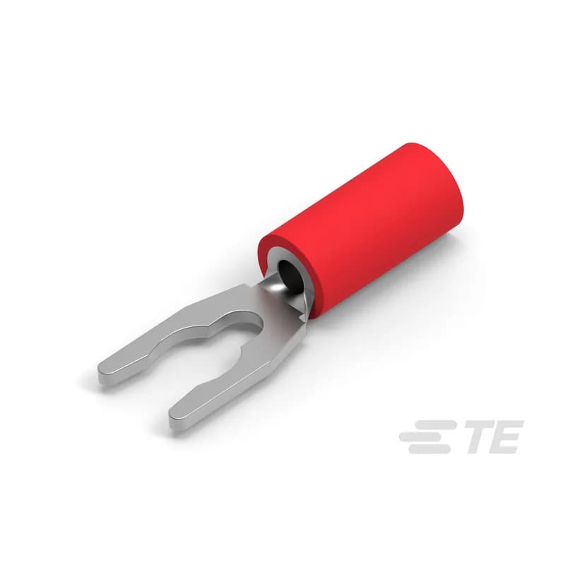 Spring Spade Terminal, 22 AWG, M4 / #8 Stud Size, 4.17 mm [.164 in] Stud Diameter, Closed Barrel, Straight, Tin, Partially Insulated, PLASTI-GRIP