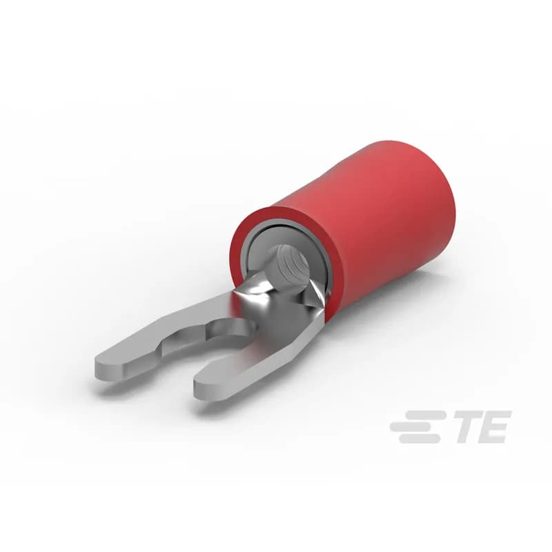Spring Spade Terminal, 22 – 16 AWG, #6 / M3.5 Stud Size, 3.56 mm [.14 in] Stud Diameter, Closed Barrel, Straight, Tin, Partially Insulated