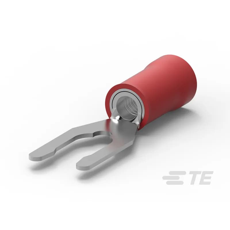 Spring Spade Terminal, 22 – 16 AWG, #8 / M4 Stud Size, 4.17 mm [.164 in] Stud Diameter, Closed Barrel, Straight, Tin, Partially Insulated, PIDG