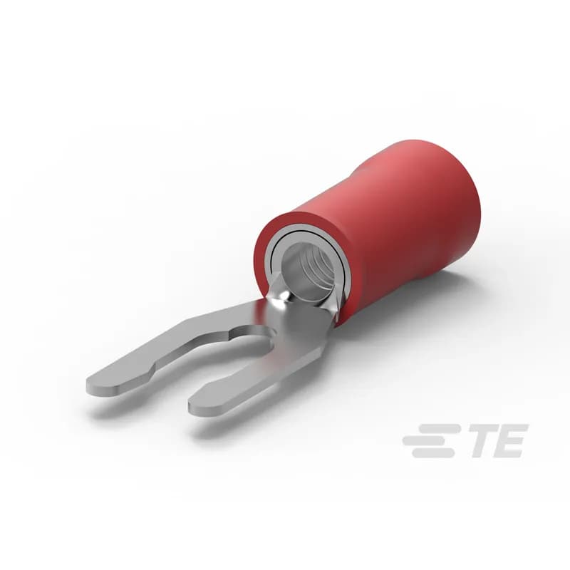Spring Spade Terminal, 22 – 16 AWG, #6 / M3.5 Stud Size, 3.51 mm [.138 in] Stud Diameter, Closed Barrel, Straight, Tin, Partially Insulated