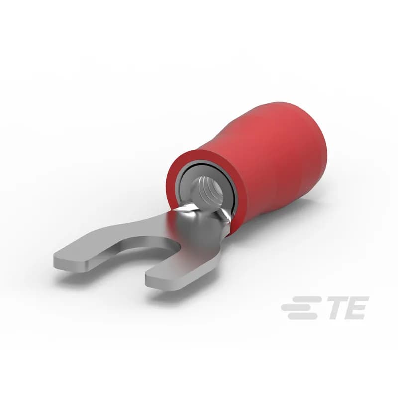Spade Tongue Terminal, 22 AWG, M4 / #8 Stud Size, 4.34 mm [.171 in] Stud Diameter, Closed Barrel, Straight, Tin, Partially Insulated, PIDG
