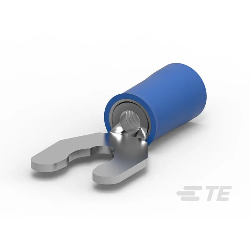Spring Spade Terminal, 16 – 14 AWG, #10 Stud Size, 4.82 mm [.19 in] Stud Diameter, Closed Barrel, Straight, Tin, Partially Insulated, PIDG