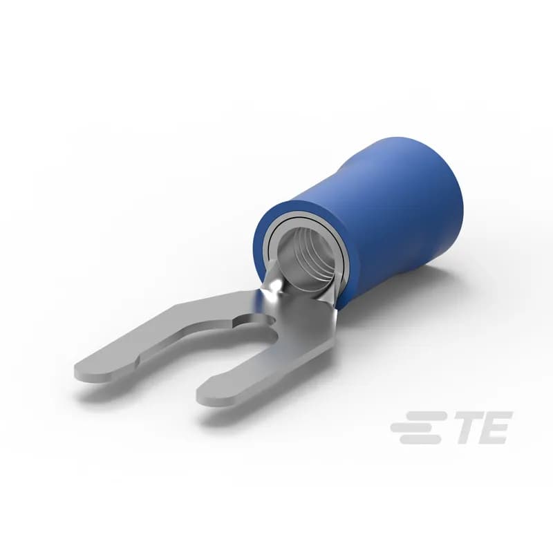 Spring Spade Terminal, 16 – 14 AWG, #10 Stud Size, 4.82 mm [.19 in] Stud Diameter, Closed Barrel, Straight, Tin, Partially Insulated