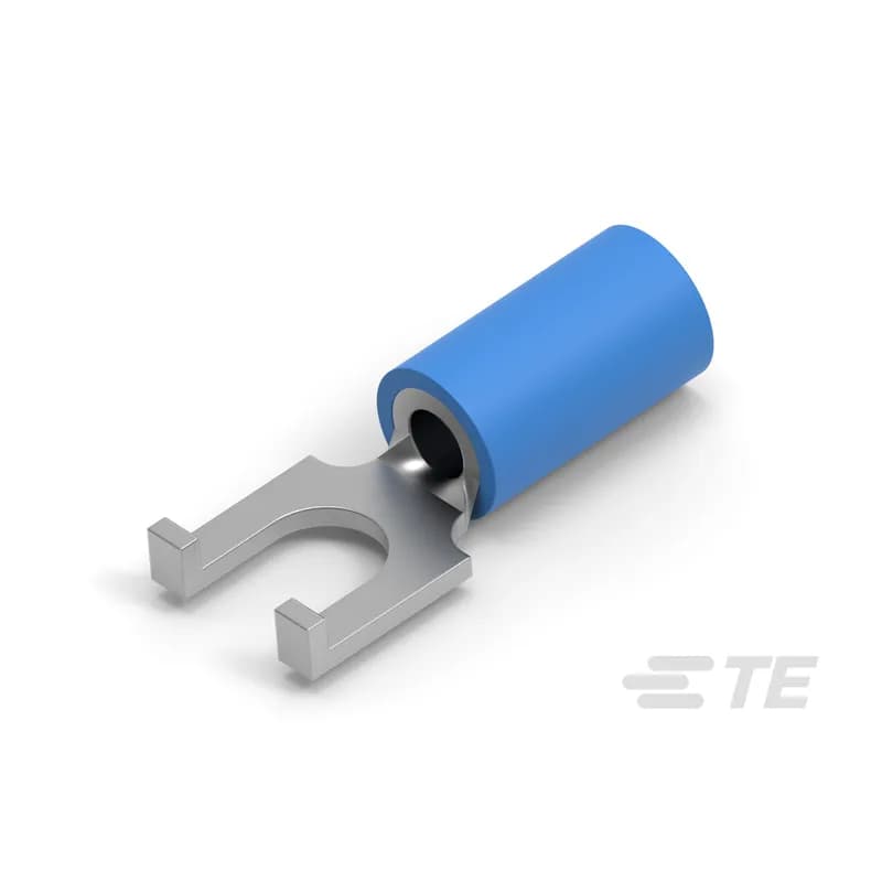Spade Tongue Terminal, 16 AWG, M4 / #8 Stud Size, 4.34 mm [.171 in] Stud Diameter, Closed Barrel, Flanged, Tin, Partially Insulated, PLASTI-GRIP