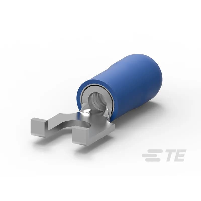 Spade Flange Tongue Terminal, 16 – 14 AWG, #8 / M4 Stud Size, 4.17 mm [.164 in] Stud Diameter, Closed Barrel, Flanged, Tin, Partially Insulated, PIDG