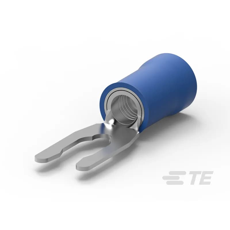 Spring Spade Terminal, 16 – 14 AWG, #6 / M3.5 Stud Size, 3.51 mm [.138 in] Stud Diameter, Closed Barrel, Straight, Tin, Partially Insulated