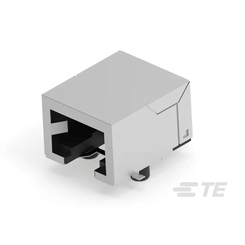 TE Connectivity 133611-E - RJ45 Connector, Single Port, 1 x 1, Jack, Shielded, Standard - Latch Down, 8 Position, Low Profile, Surface Mount, Right Angle, Side Entry, PCB Ground