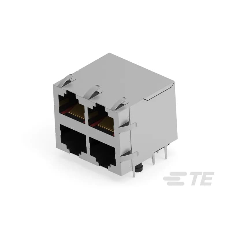 RJ45 Connector, Multiple Ports, 2 x 2, Jack, Shielded, Cat 5, Standard - Latch Down, 8 Position, Standard Profile, Through Hole - Solder, Right Angle