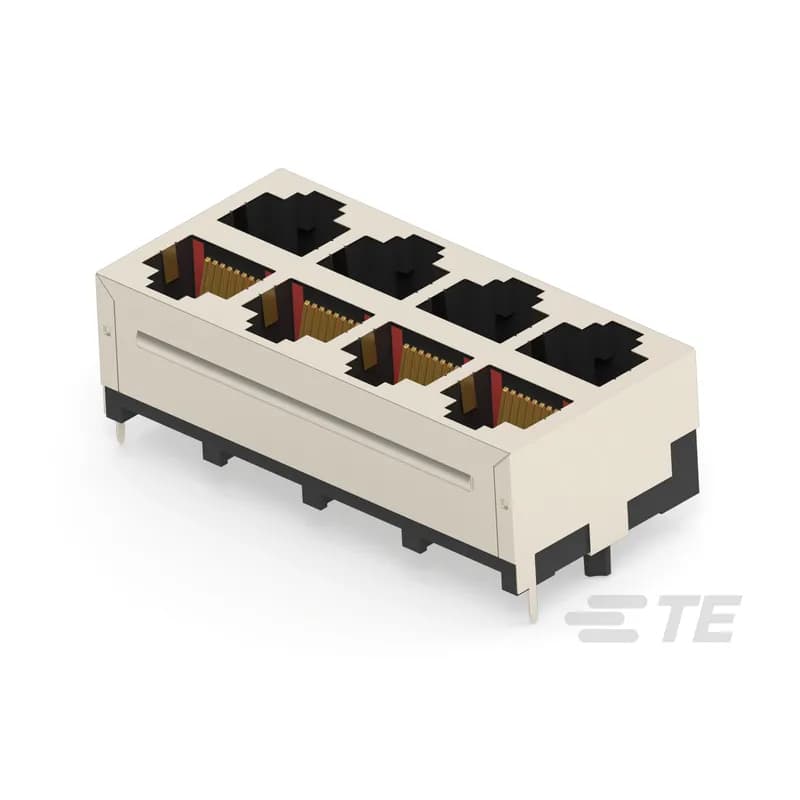 RJ45 Connector, Multiple Ports, 2 x 4, Jack, Shielded, Cat 5, None, 8 Position, Standard Profile, Through Hole - Solder, Vertical, Top Entry, None