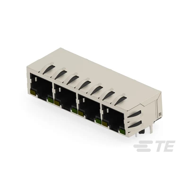 RJ45 Connector, Multiple Ports, 1 x 4, Jack, Shielded, Standard - Latch Down, 32 Position, Standard Profile, Through Hole - Solder, Right Angle