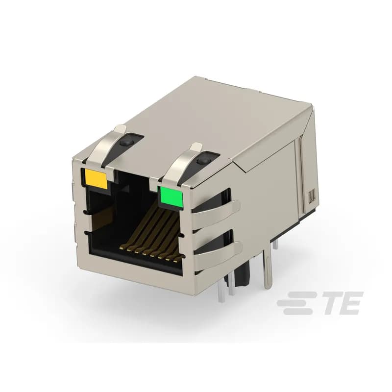 TE Connectivity 203354-E - RJ45 Connector, Single Port, 1 x 1, Jack, Shielded, Standard - Latch Down, 8 Position, Standard Profile, Through Hole - Solder, Right Angle