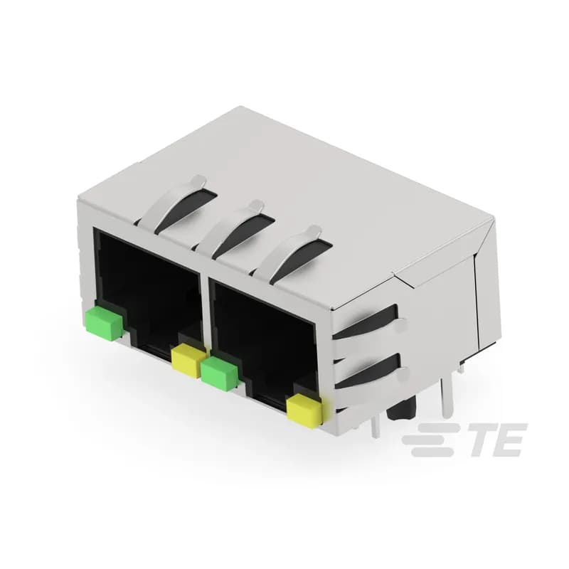 RJ45 Connector, Multiple Ports, 1 x 2, Jack, Shielded, Standard - Latch Down, 16 Position, Standard Profile, Through Hole - Solder, Right Angle
