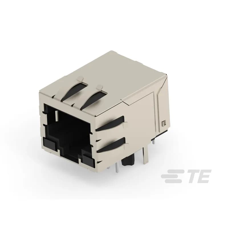 TE Connectivity 203336-E - RJ45 Connector, Single Port, 1 x 1, Jack, Shielded, Standard - Latch Down, 8 Position, Standard Profile, Through Hole - Solder, Right Angle