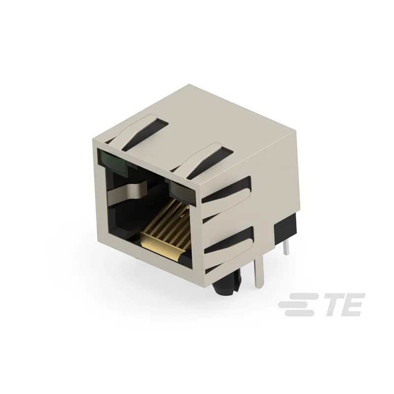 TE Connectivity 203533-E - RJ45 Connector, Single Port, 1 x 1, Jack, Shielded, Inverted - Latch Up, 8 Position, Standard Profile, Through Hole - Solder, Right Angle, Side Entry