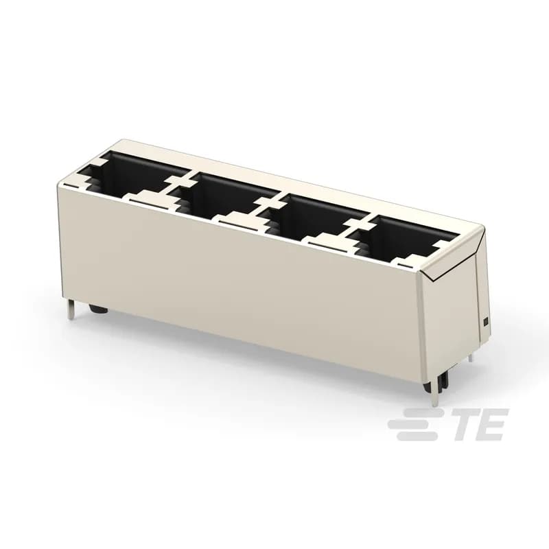 TE Connectivity 203543-E - RJ45 Connector, Multiple Ports, 1 x 4, Jack, Shielded, 32 Position, Standard Profile, Through Hole - Solder, Vertical, Top Entry