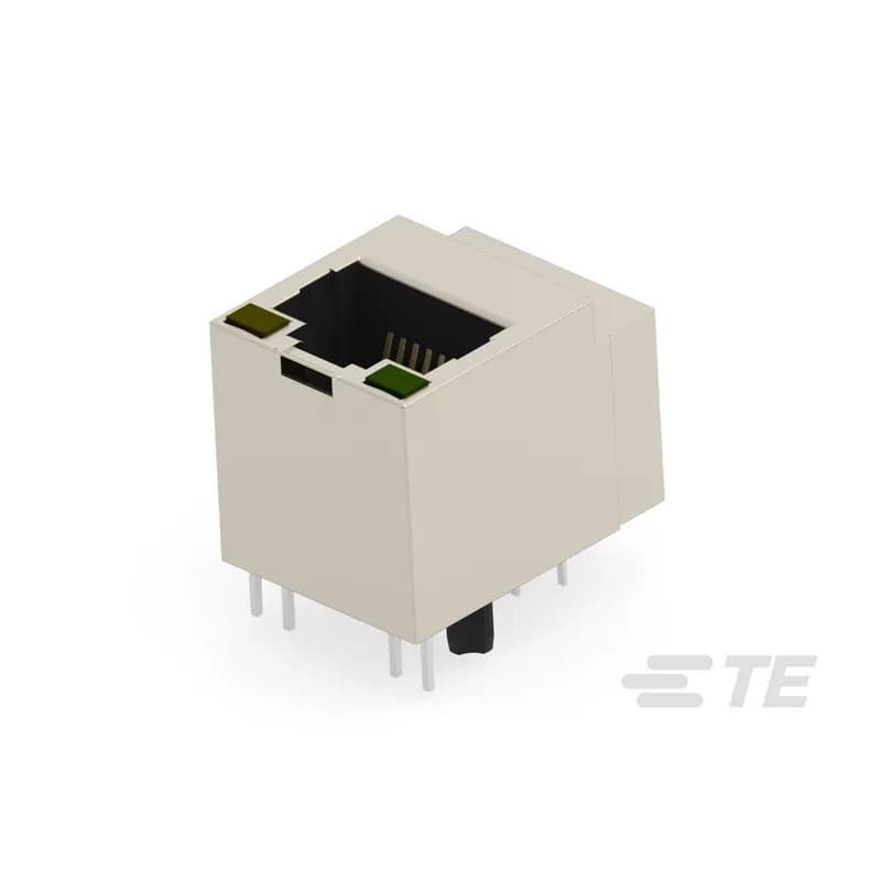 TE Connectivity 203497-E - RJ45 Connector, Single Port, 1 x 1, Jack, Shielded, 8 Position, Standard Profile, Through Hole - Solder, Vertical, Top Entry