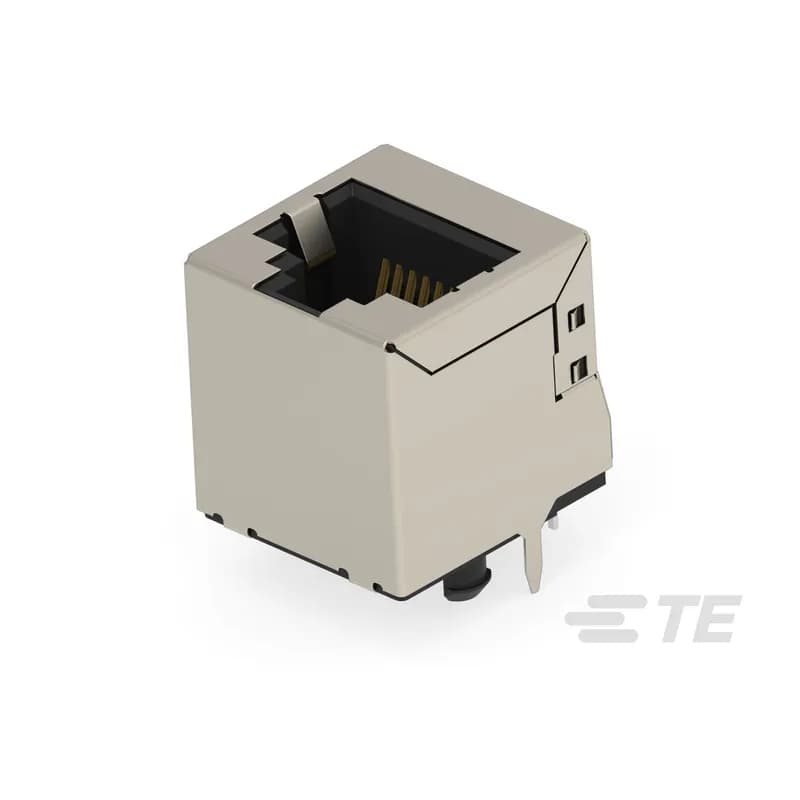 TE Connectivity 203512-E - RJ45 Connector, Single Port, 1 x 1, Jack, Shielded, Cat 5, Standard - Latch Down, 8 Position, Low Profile, Through Hole - Solder, Vertical, Top Entry