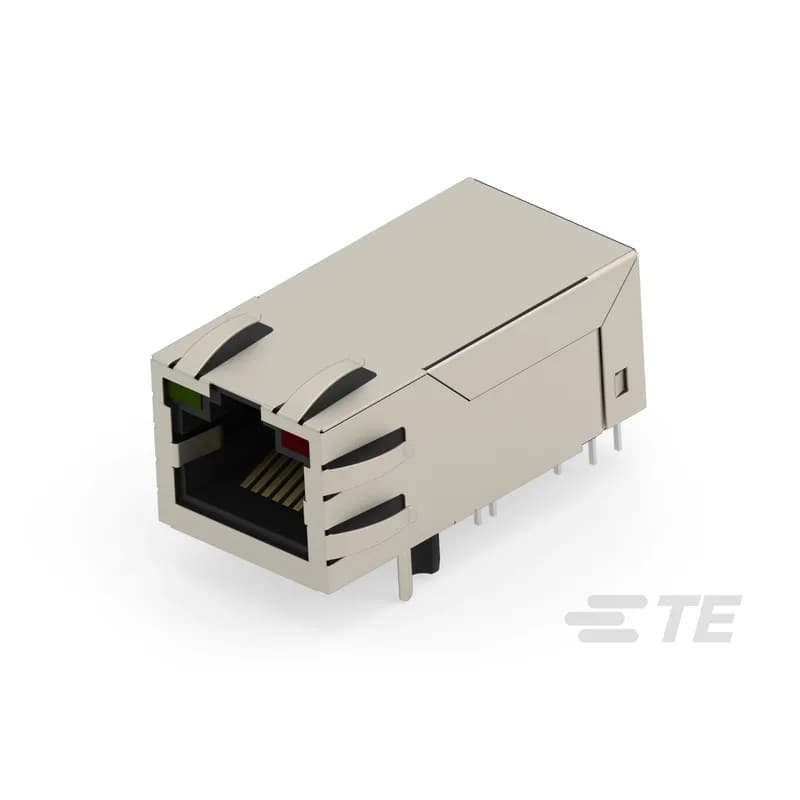 TE Connectivity 225412-E - RJ45 Connector, Single Port, 1 x 1, Jack, Shielded, Standard - Latch Down, 8 Position, Standard Profile, Through Hole - Solder, Right Angle