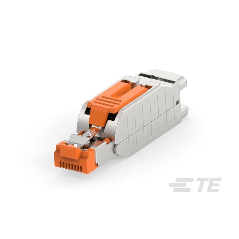 TE Connectivity 2383216-1 - RJ45 Connector, Single Port, 1 x 1, Plug, Shielded, Cat 5e, 8 Position, Standard Profile, 1.02 mm Centerline, Wire & Cable, Power & Signal, Orange