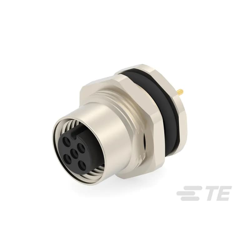 TE Connectivity T4141012051-001 - 5 Position Circular Connector, Wire-to-Panel, Sealable, Wire & Cable, Signal, Panel Mount, Reverse Gender, Nickel, Copper Alloy, A Code, M12 Connector