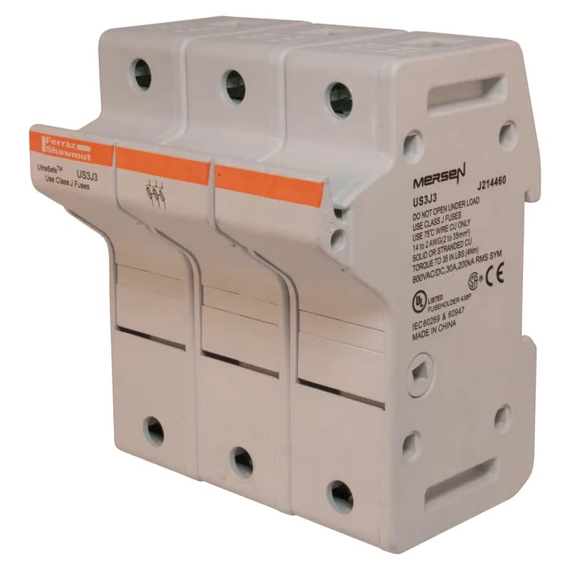 Mersen US3J3 - Fuse Holder UltraSafe™ 600VAC 600VDC Class J 30A 3-Pole Pressure Plate IP65