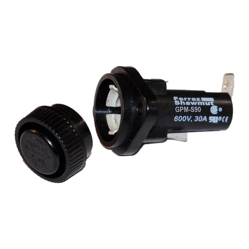Mersen GPM-S90 - Fuse Block 600VAC 600VDC 30A 1/4in Quick Connect / Solder 90 angle screw Knob Panel Mount