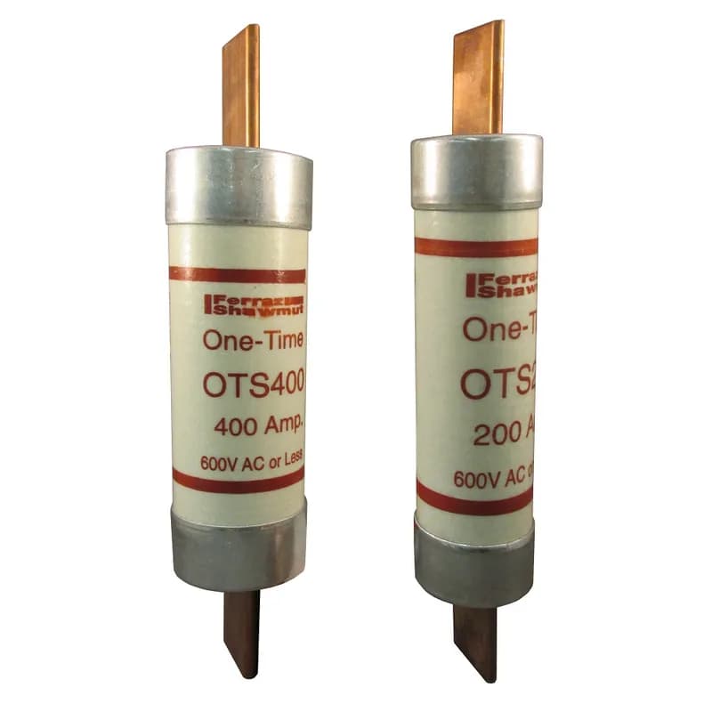 One-Time OT and OTN general purpose fuses provide low cost protection for feeder and branch-circuits serving lighting, heating, and other non-motor loads. OT and OTN fuses will safely interrupt available short-circuit currents up to 50,000 amperes in all ratings. OT and OTN fuses are not rejection fuses and care should be taken to ensure that replacement fuses do not have lower interrupting ratings than original fuses. OTN(15-60) satisfy the Canadian electrical code requirement for Type P low melting-point, non-time-delay fuses. 250 Volts 1 amps OT series.