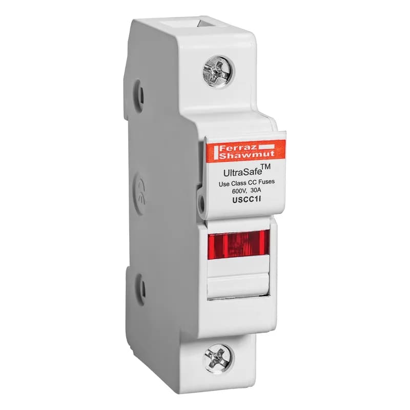 Fuse Holder UltraSafe™ 600VAC 600VDC Class CC 30A 1-Pole LED Pressure Plate IP20