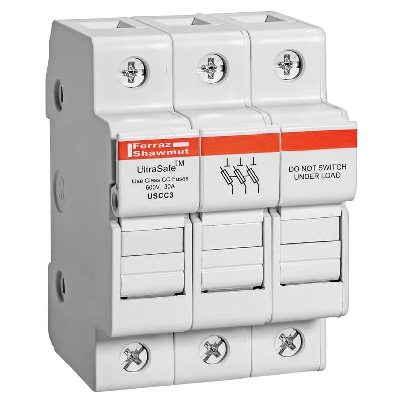 Fuse Holder UltraSafe™ 600VAC 600VDC Class CC 30A 3-Pole Pressure Plate IP20