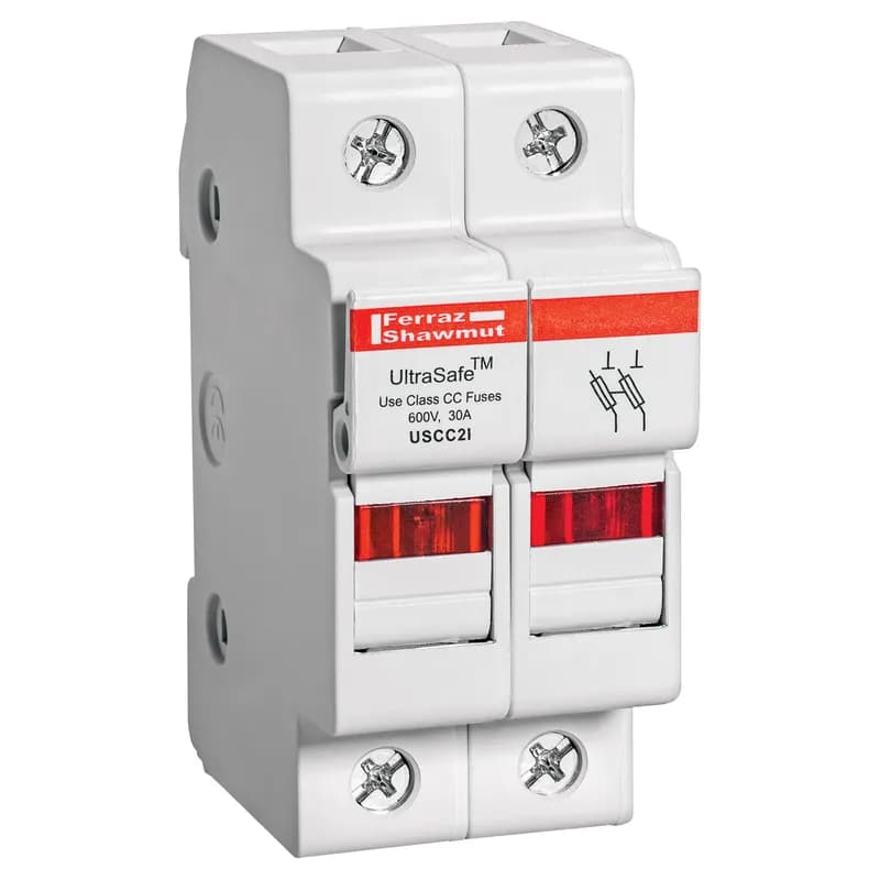 Mersen USCC2I - Fuse Holder UltraSafe™ 600VAC 600VDC Class CC 30A 2-Pole LED Pressure Plate IP20