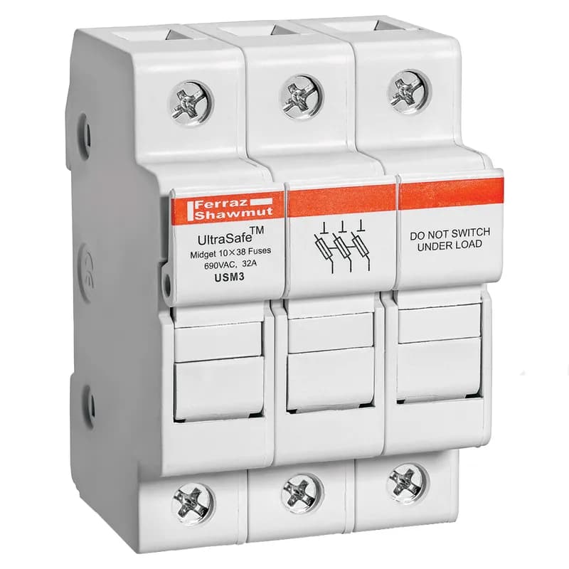 Mersen USM3 - Fuse Holder UltraSafe™ 800VAC 1000VDC Midget 30A 3-Pole Pressure Plate IP20