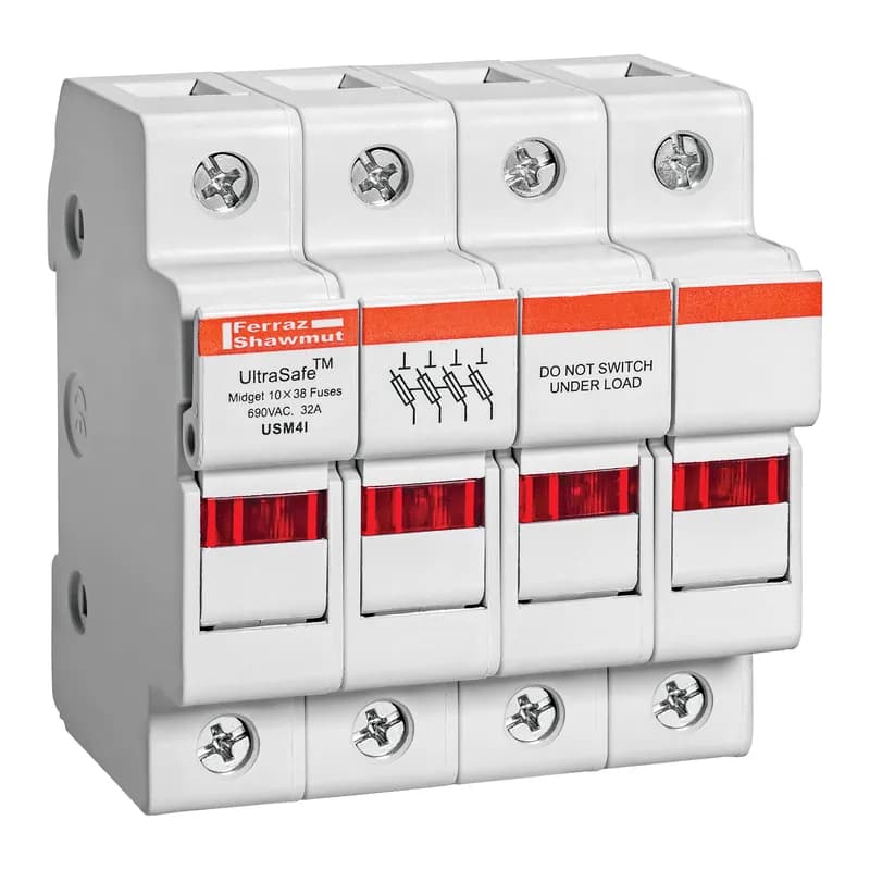 Fuse Holder UltraSafe™ 600VAC 600VDC Midget 30A 4-Pole LED Pressure Plate IP20