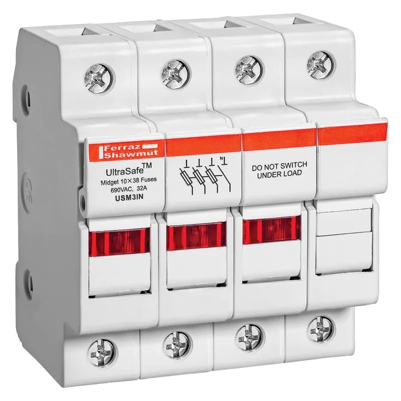 Fuse Holder UltraSafe™ 600VAC 600VDC Midget 30A 3-Pole+N LED Pressure Plate IP20