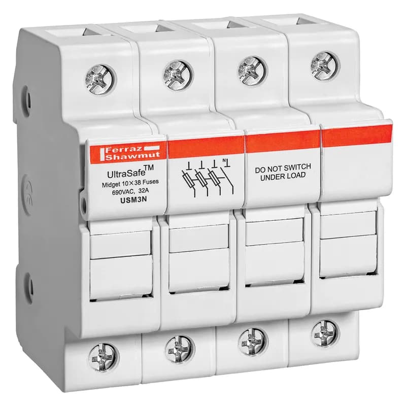 Mersen USM3N - Fuse Holder UltraSafe™ 800VAC 1000VDC Midget 30A 3-Pole+N Pressure Plate IP20