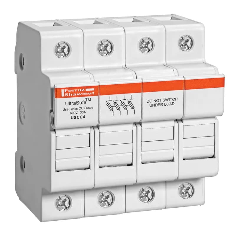 Mersen USCC4 - Fuse Holder UltraSafe™ 600VAC 600VDC Class CC 30A 4-Pole Pressure Plate IP20
